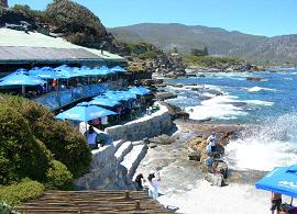 Hermanus whale watching while eating at Bientang's Cave